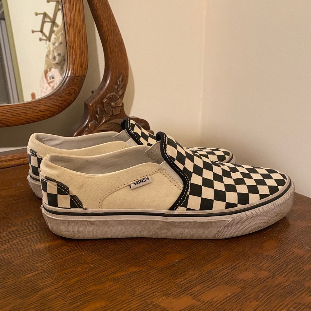 Black and White Checkered Vans Slip Ons